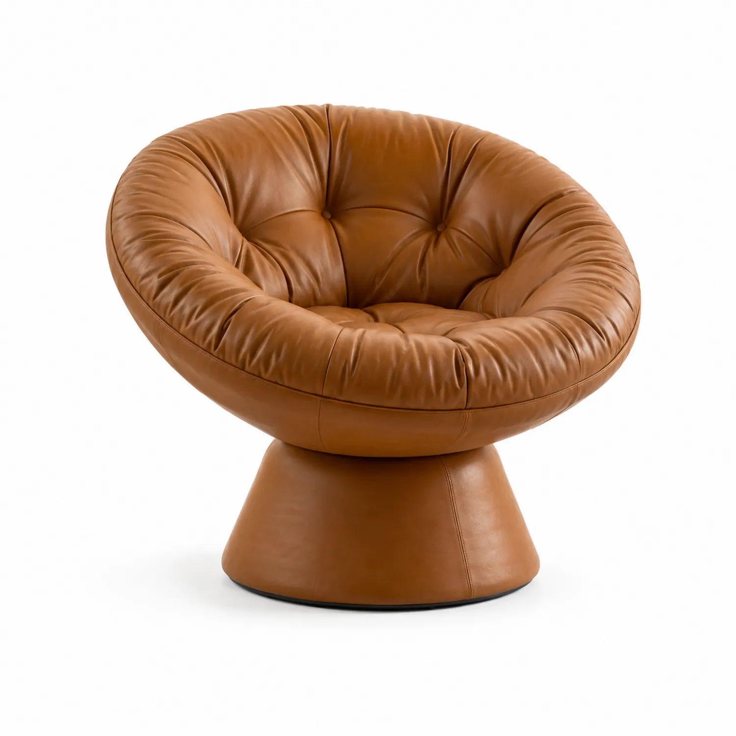 Silla redonda de cuero marrón con base cónica