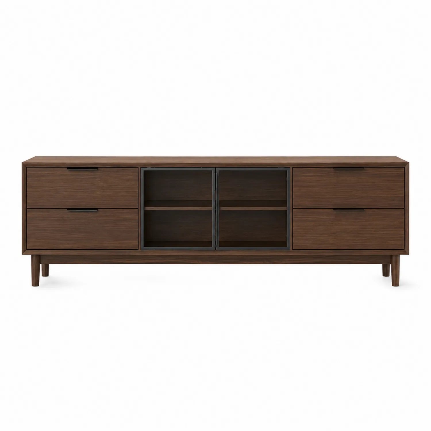 Mueble de TV de madera con puertas de vidrio y cajones 200x45x60 cm