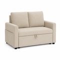 Sofá cama de lino beige con almacenamiento, 2 plazas, 150x90x85 cm
