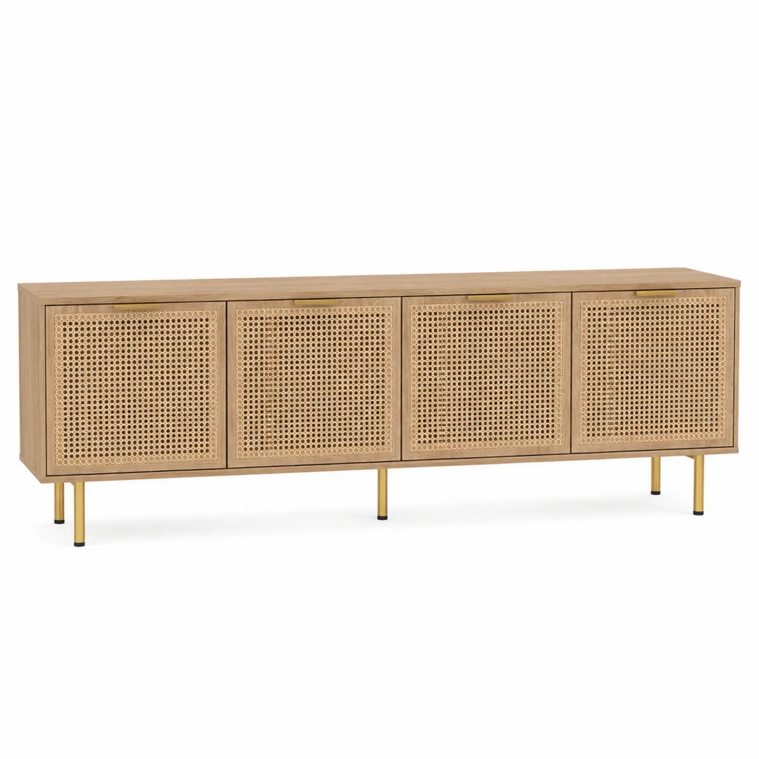 Mueble de TV de Madera y Ratán con Patas Metálicas