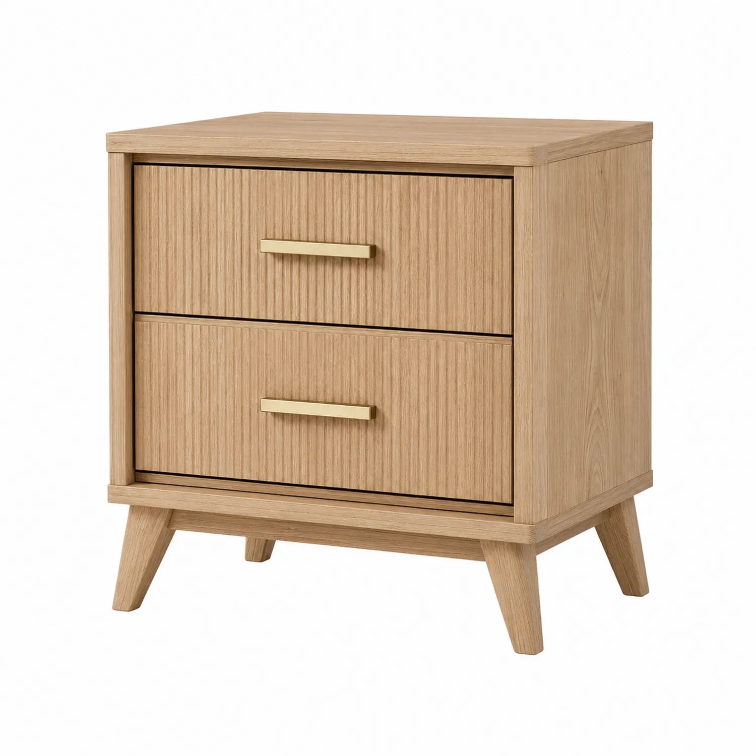 Mesita de noche de madera de roble con 2 cajones