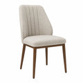 Silla de tela beige con patas de madera