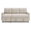 Sofá cama de tela beige con almacenamiento 200x150x90 cm