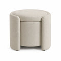 Otoman redondo de poliéster beige con almacenamiento 45x40 cm