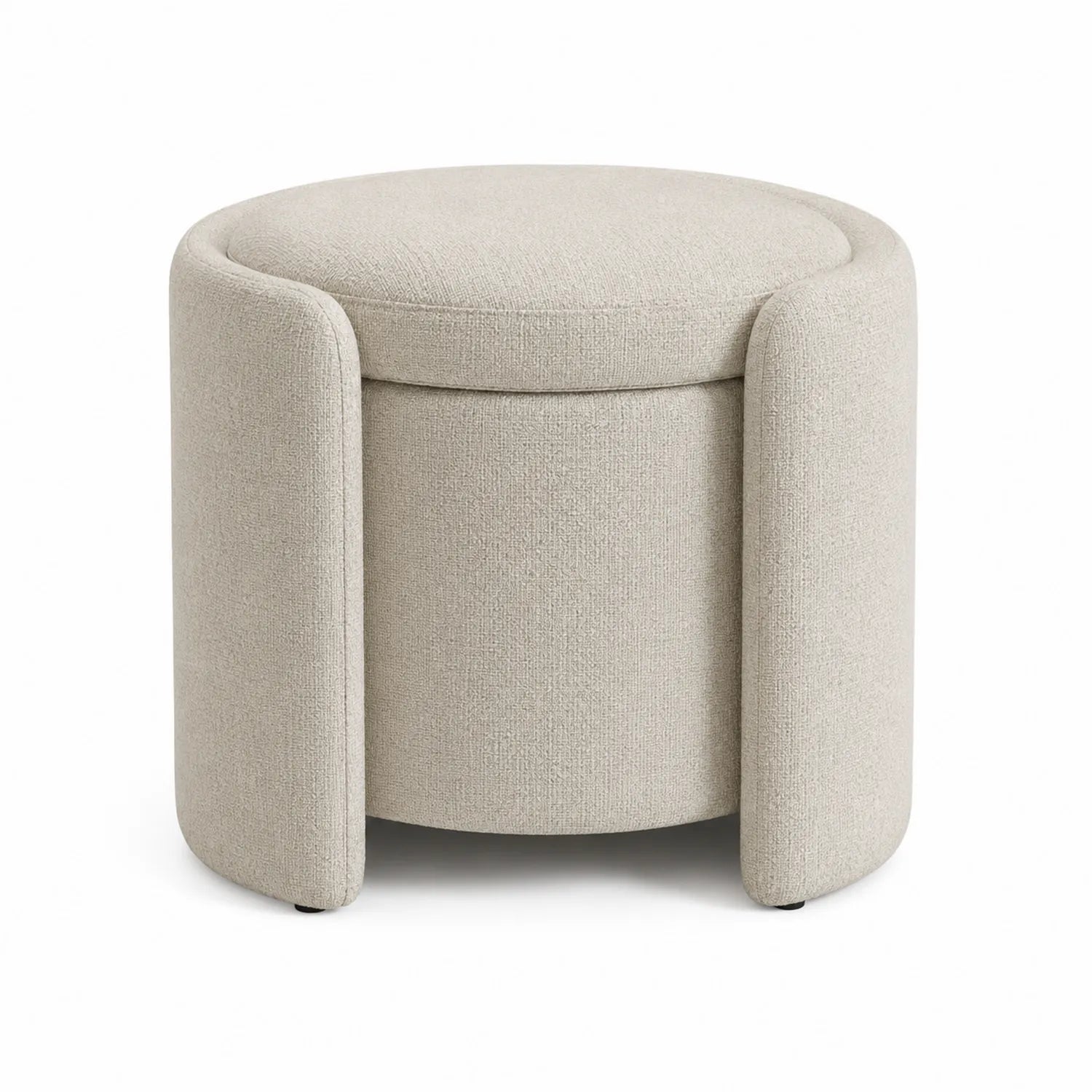 Otoman redondo de poliéster beige con almacenamiento 45x40 cm