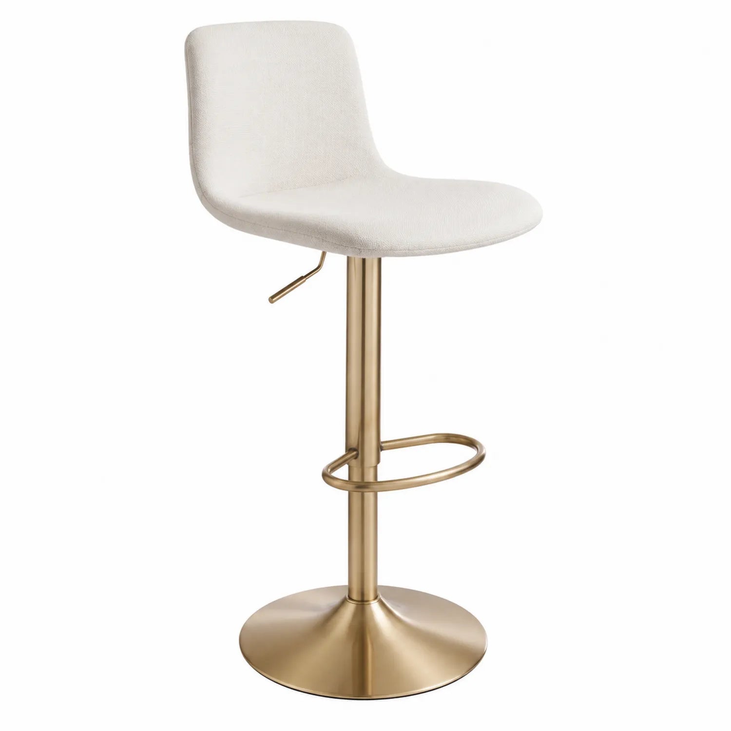 Taburete de Bar Ajustable de Tela Beige con Base Metálica Dorada
