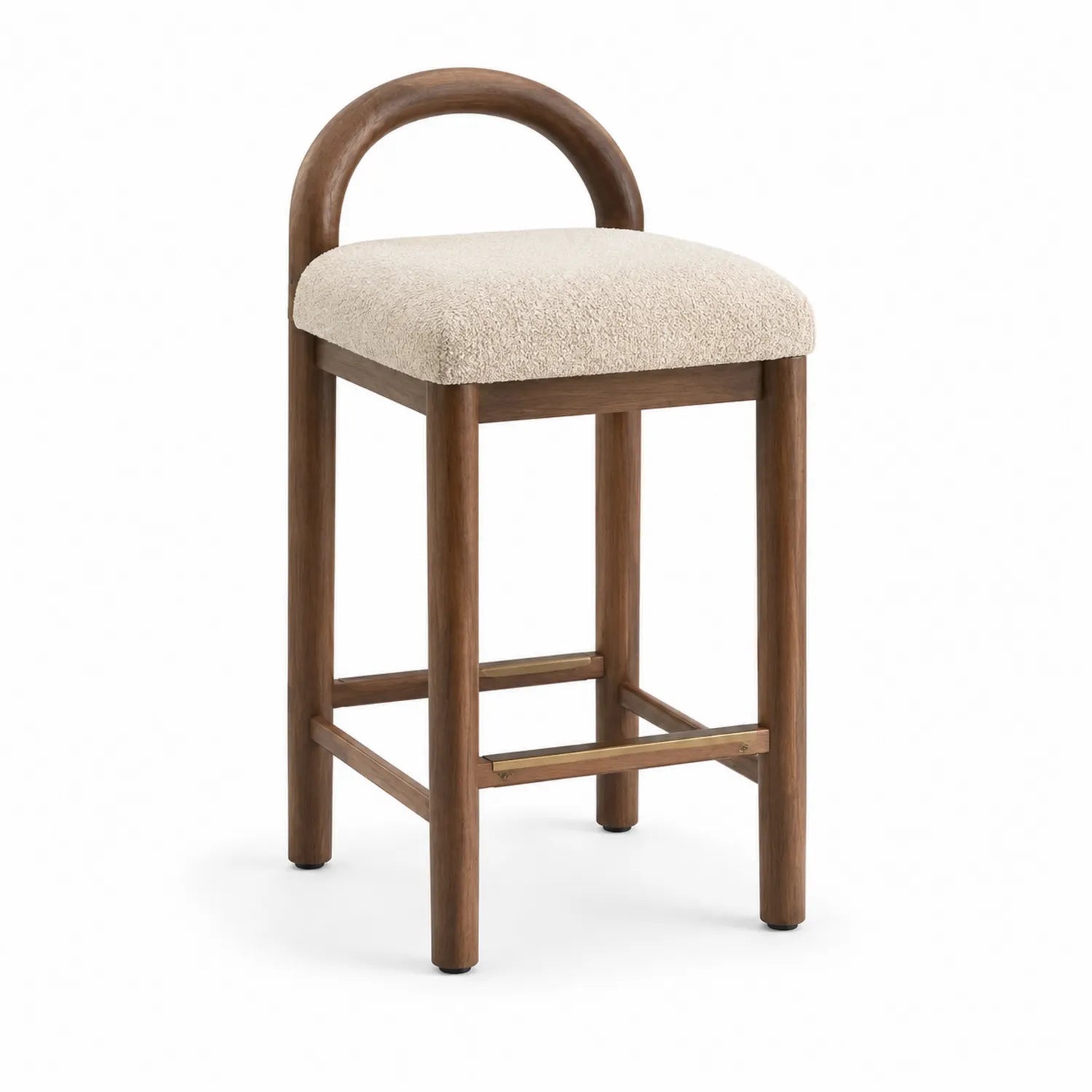 Taburete de madera y tejido beige con respaldo curvo 45x45x100 cm