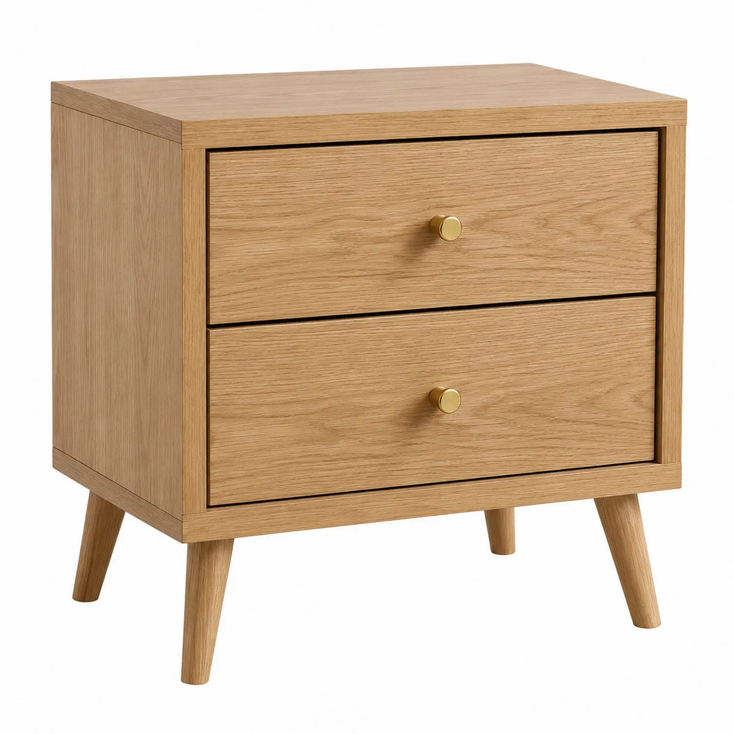 Mesita de noche de madera de roble con dos cajones
