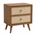Mesita de noche de madera con cajones de ratán 50x40x60cm