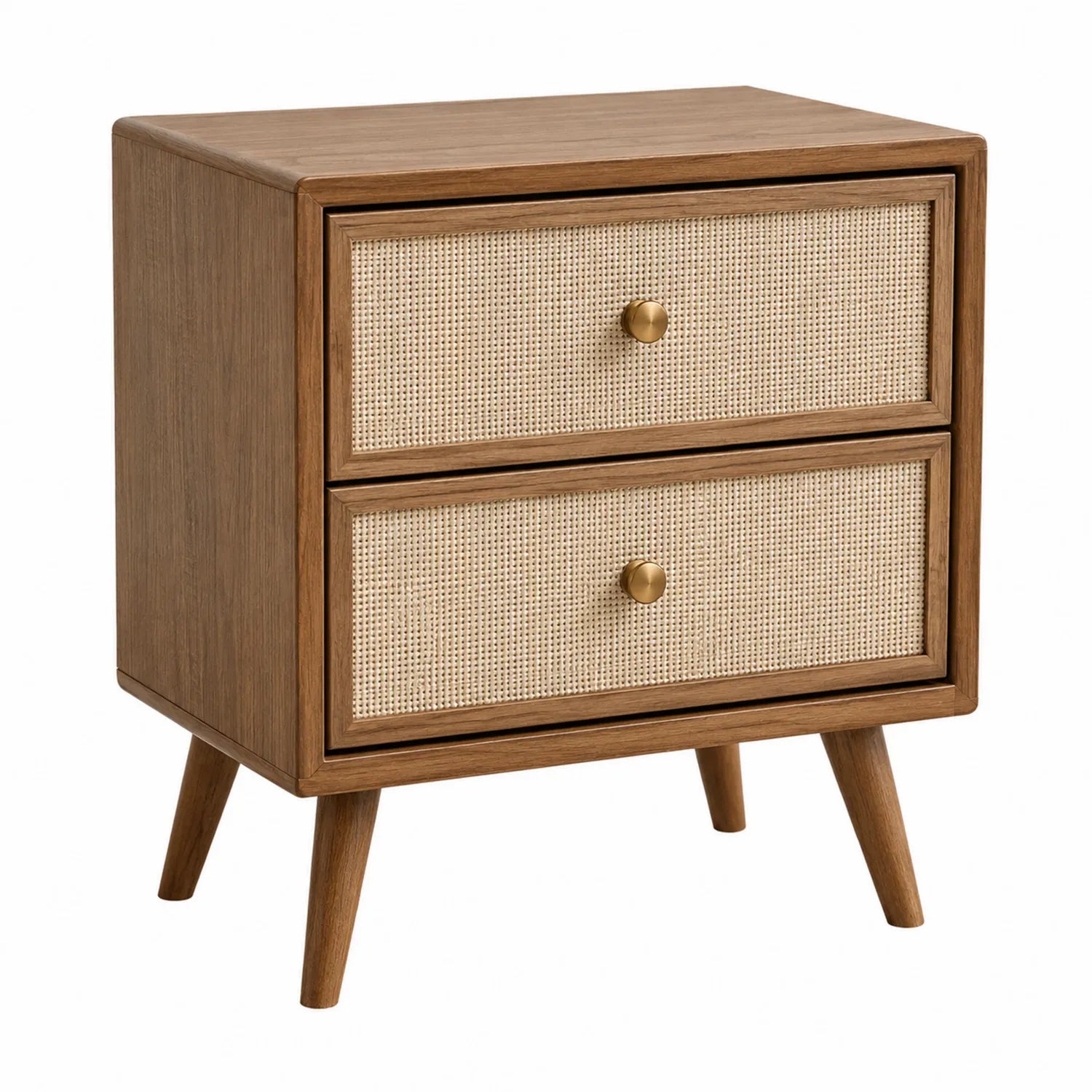 Mesita de noche de madera con cajones de ratán 50x40x60cm