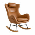 Silla mecedora de piel sintética con estructura de acero y base de madera
