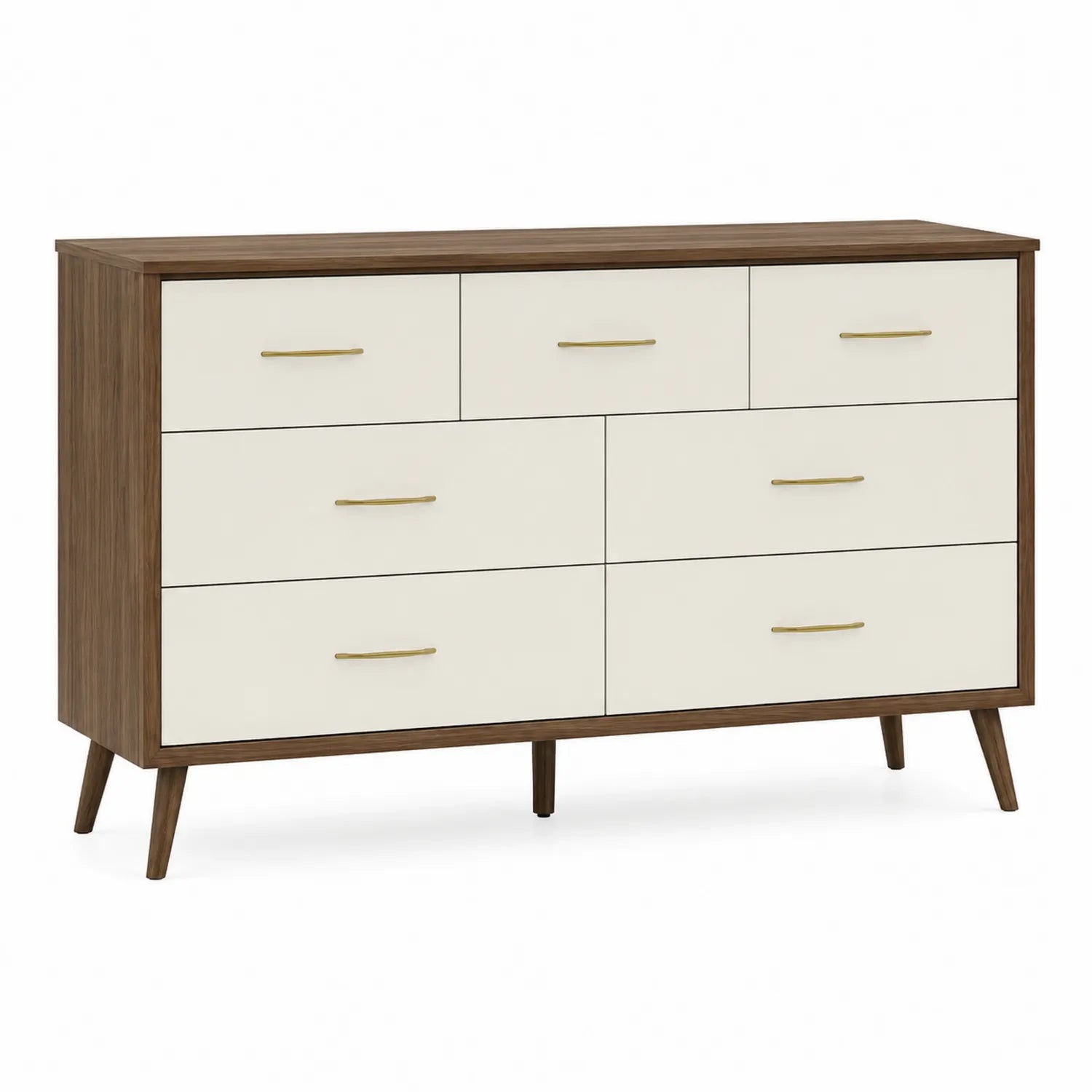 Cómoda de Madera y Metal con 7 Cajones Blanco y Marrón
