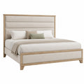 Cama de roble con cabecero tapizado beige 200x150 cm