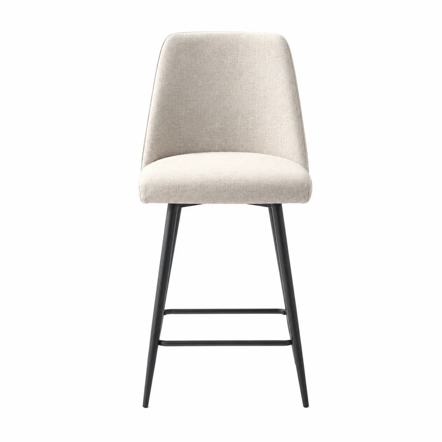 Taburete de Bar Alto Tapizado en Tela Beige con Estructura Metálica Negra