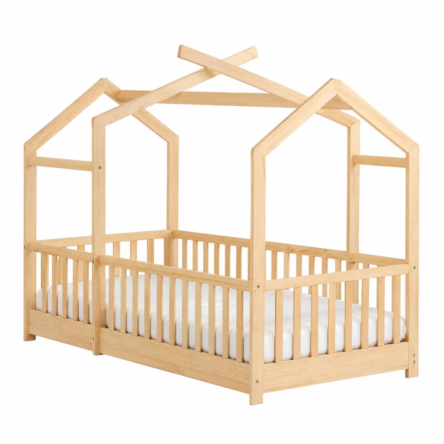 Cama infantil de madera maciza en forma de casa
