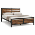Cama de Matrimonio de Metal y Madera Negra y Marrón 200x160x90 cm