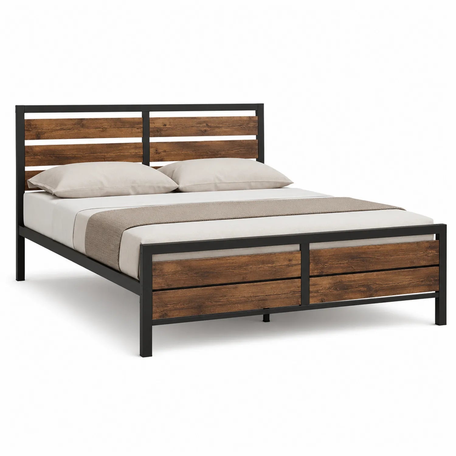 Cama de Matrimonio de Metal y Madera Negra y Marrón 200x160x90 cm