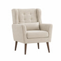 Sillón tapizado de poliéster beige con patas de madera de haya
