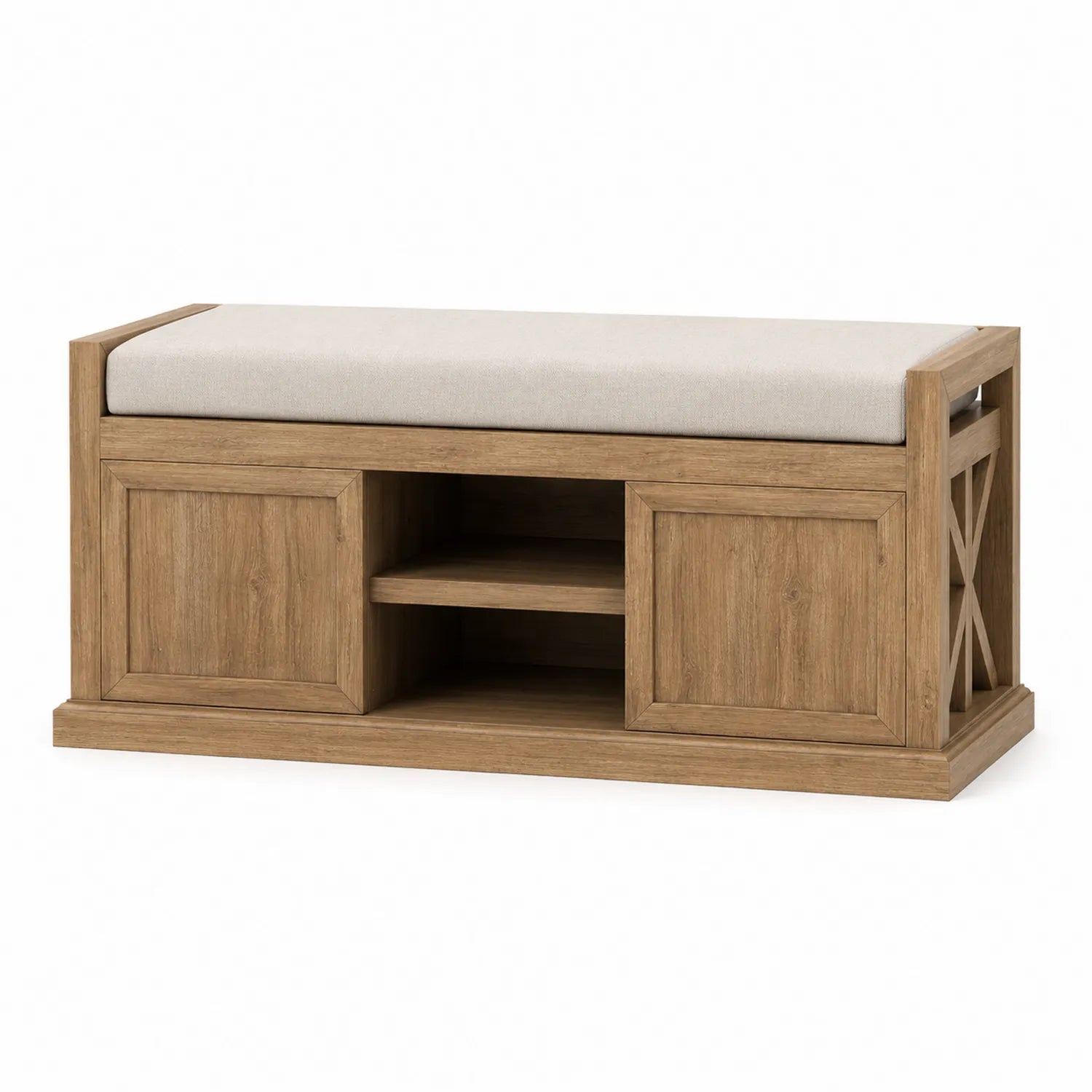 Banco de almacenamiento de madera con cojín de poliéster beige