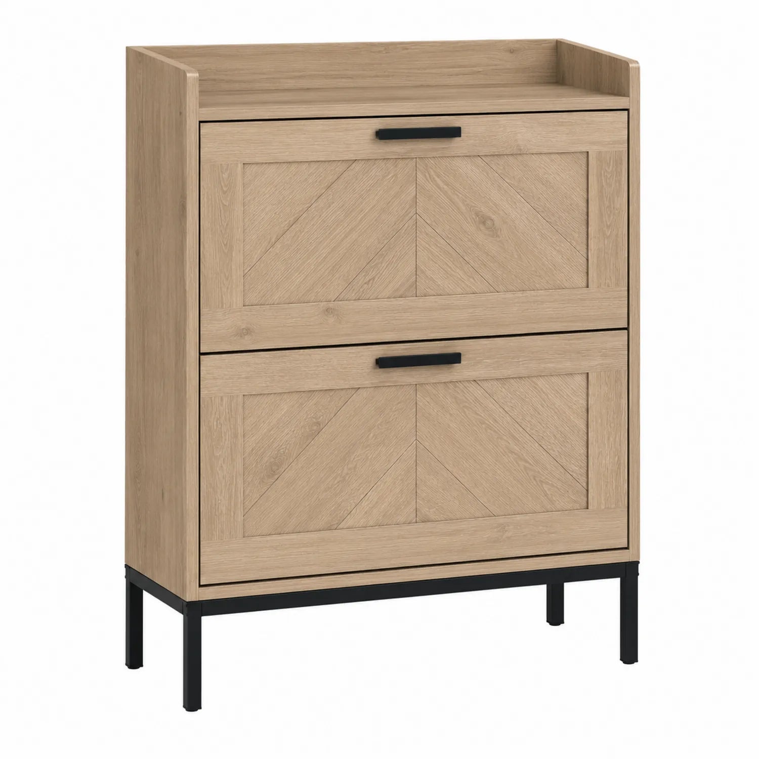 Zapatero de Madera MDF y Metal Roble 90x60x30 cm