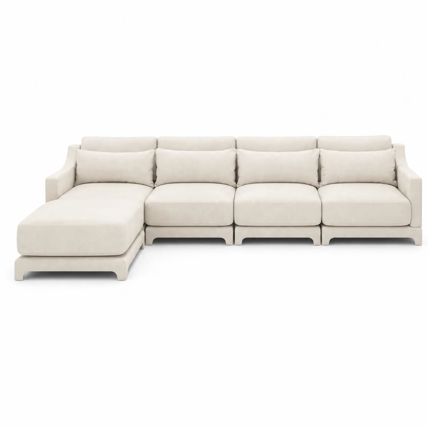 Sofá modular esquinero en tela poliéster beige con chaise longue