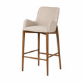 Taburete de tela beige y madera marrón altura fija