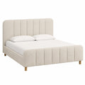 Cama de Tela Bouclé Beige con Patas de Madera 200x160 cm