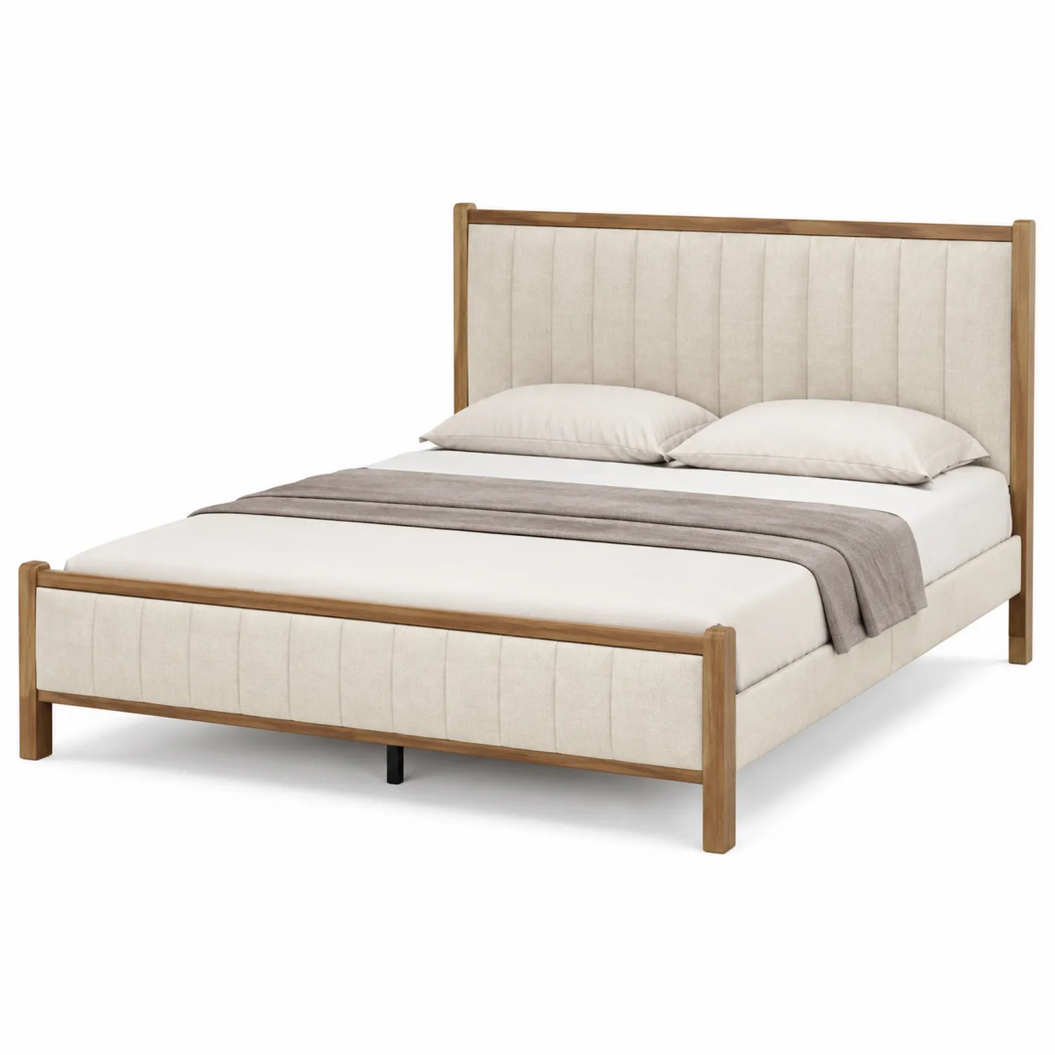 Cama de madera tapizada beige 200x160 cm