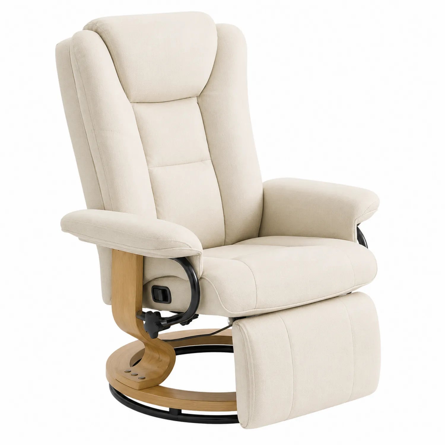 Sillón reclinable de microfibra beige con base de madera