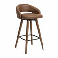 Taburete de bar en cuero sintético marrón y madera