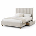 Cama tapizada en poliéster con cabecero acolchado y almacenaje beige 160x200 cm