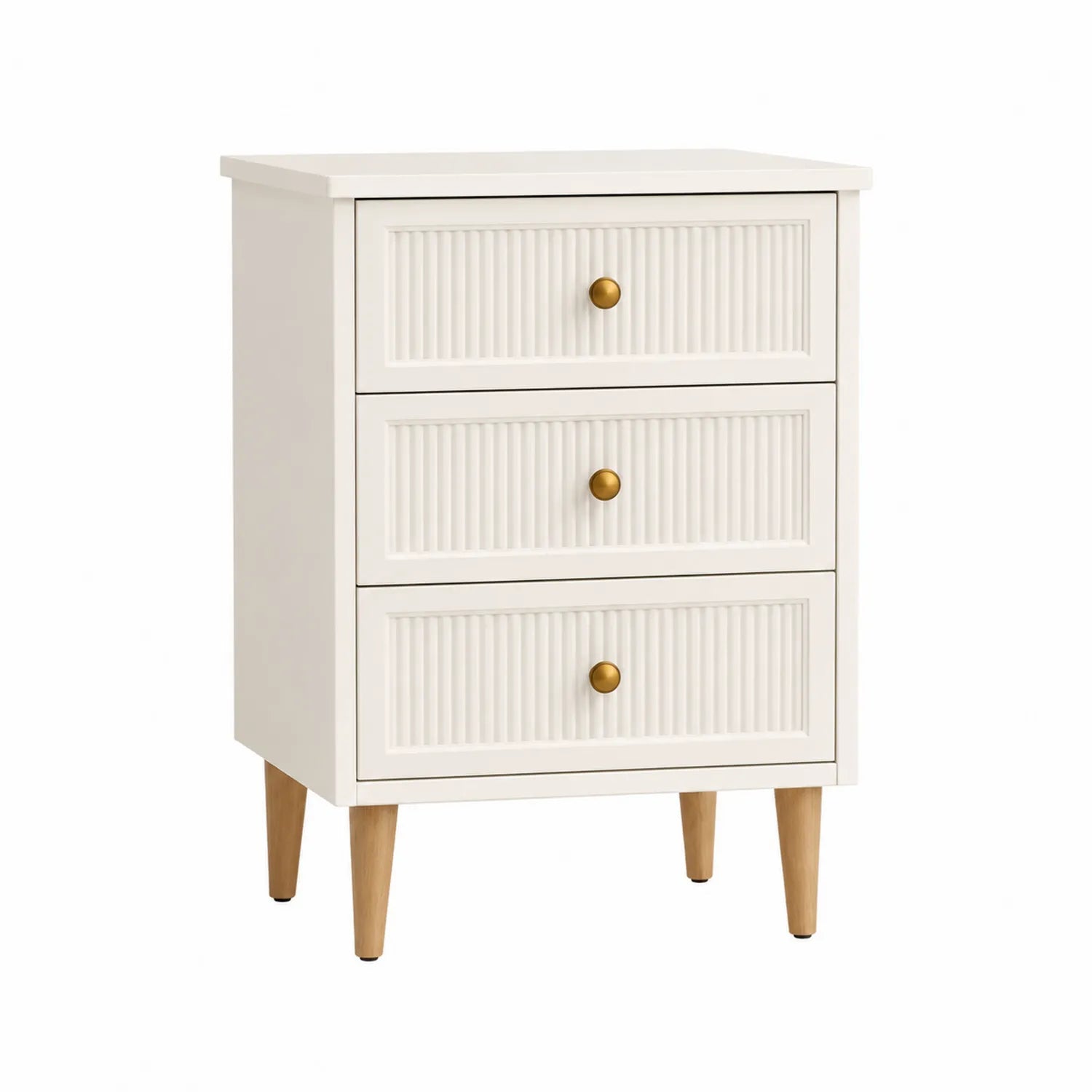 Cajonera de Madera Blanca con 3 Cajones y Patas de Madera Maciza