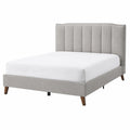 Cama tapizada de lino gris con cabecera de paneles 200x150 cm