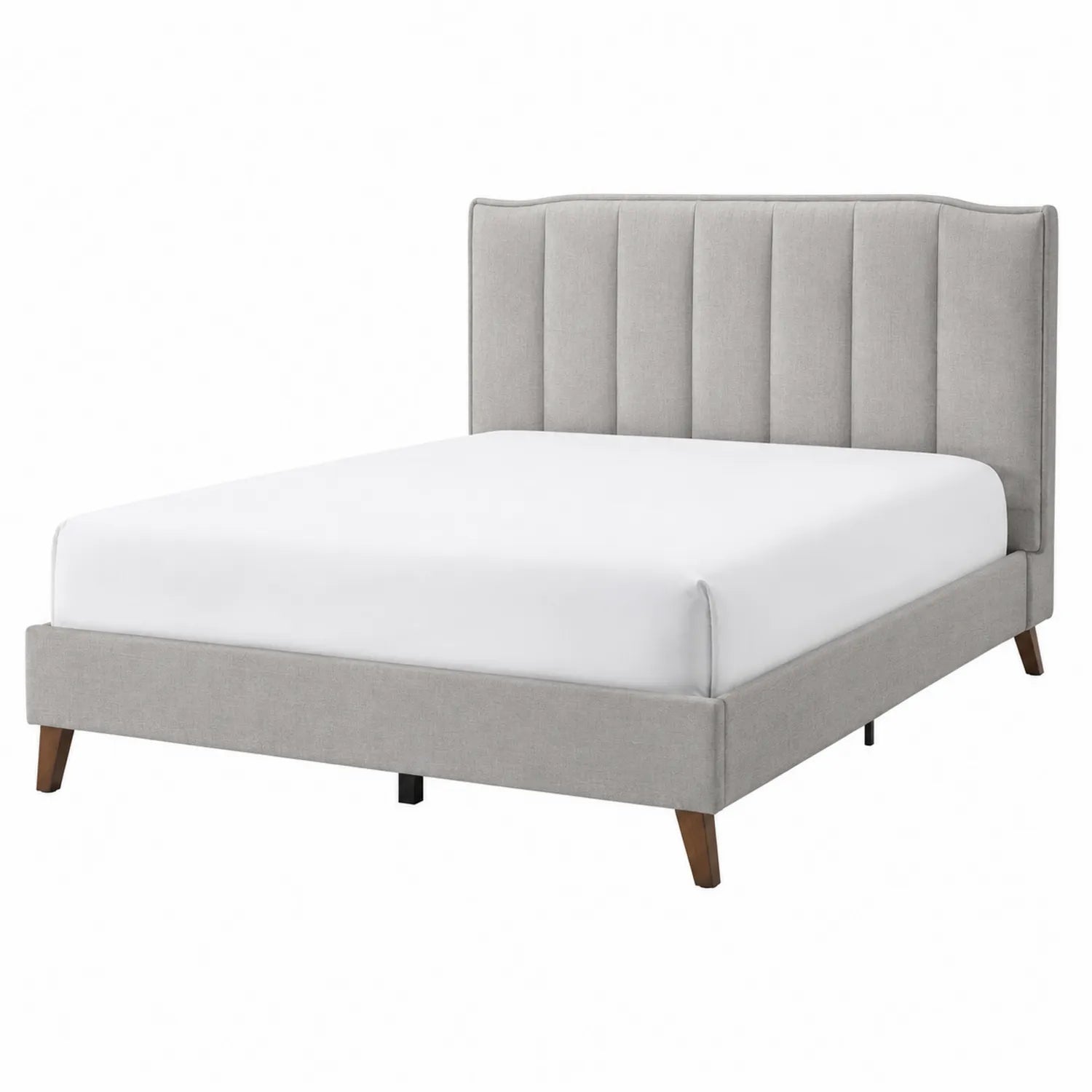 Cama tapizada de lino gris con cabecera de paneles 200x150 cm