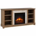 Mueble de salón con chimenea eléctrica de madera y piedra marrón 150x40x80 cm