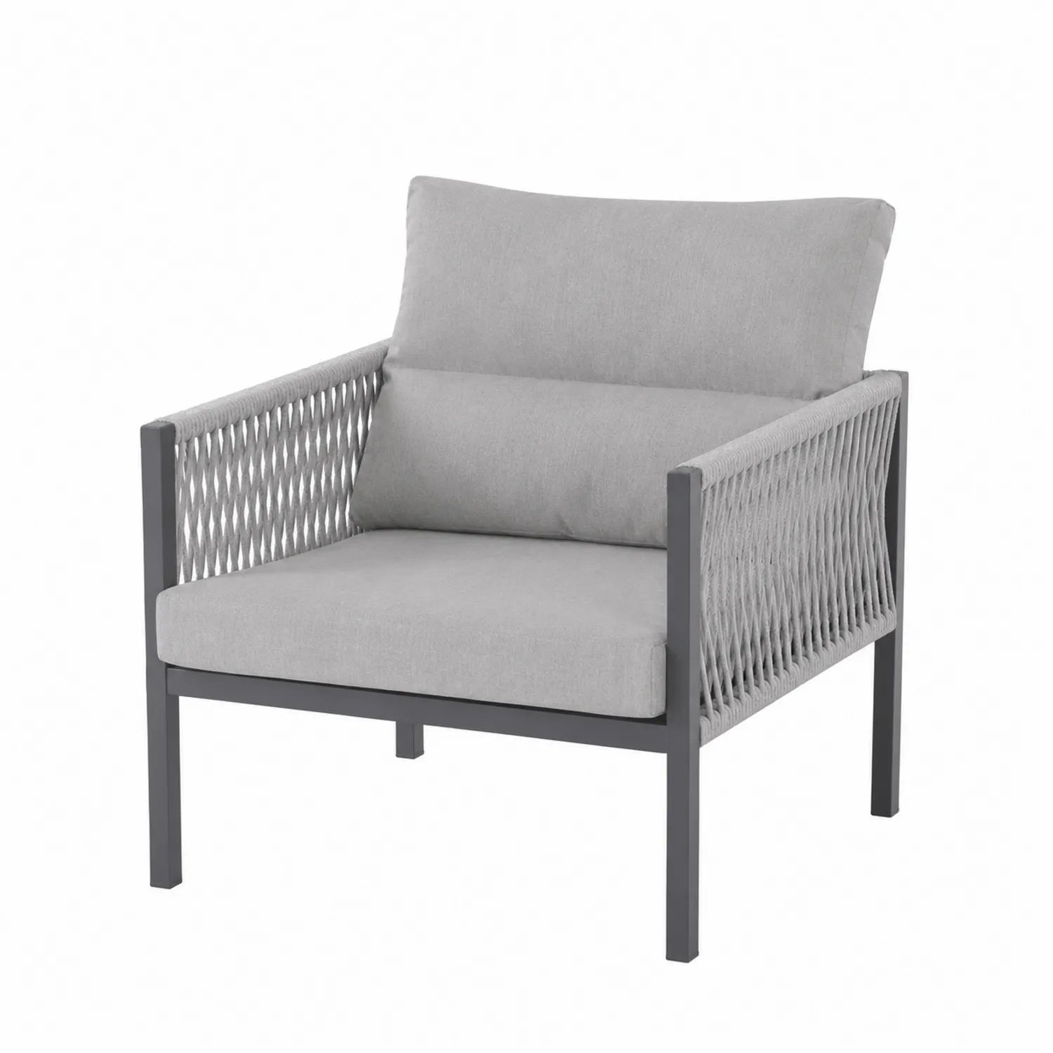 Sillón de exterior de aluminio y cuerda gris