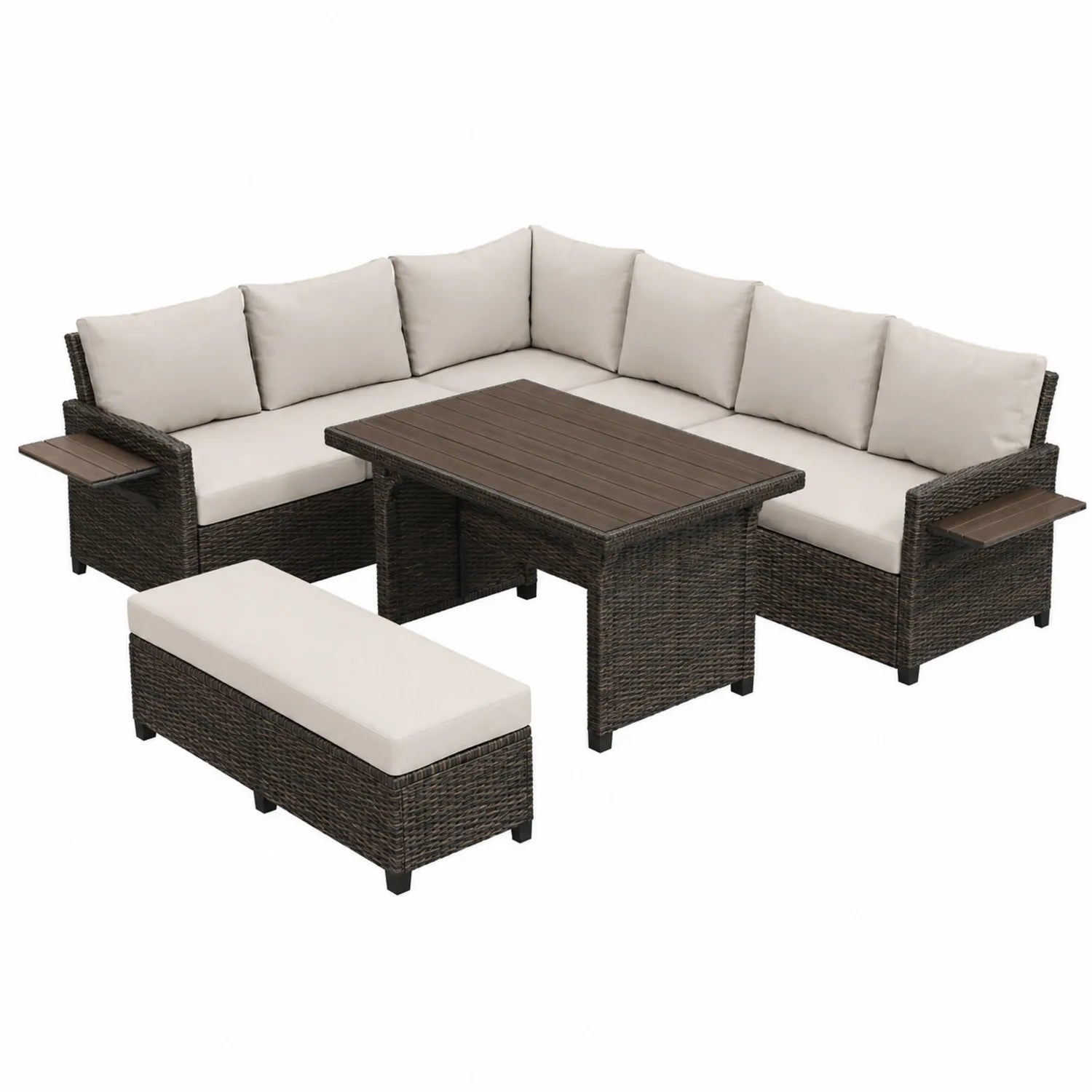 Conjunto de Sofás Esquineros Exterior Ratán Sintético Cojines Crema