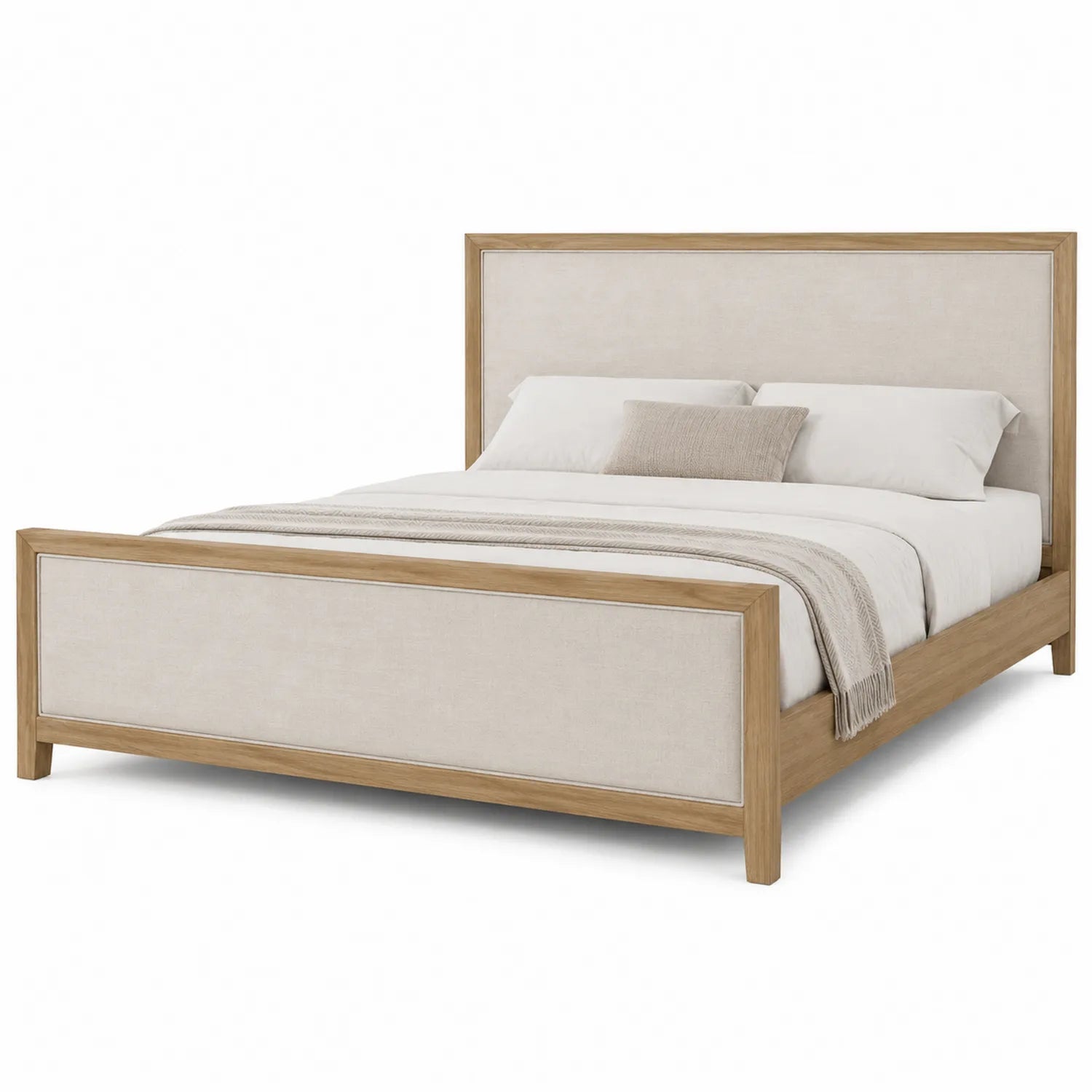 Cama de matrimonio de madera y tela beige 200x160 cm
