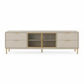 Mueble para TV de MDF con puertas de vidrio templado 180x40x50cm Beige/Dorado