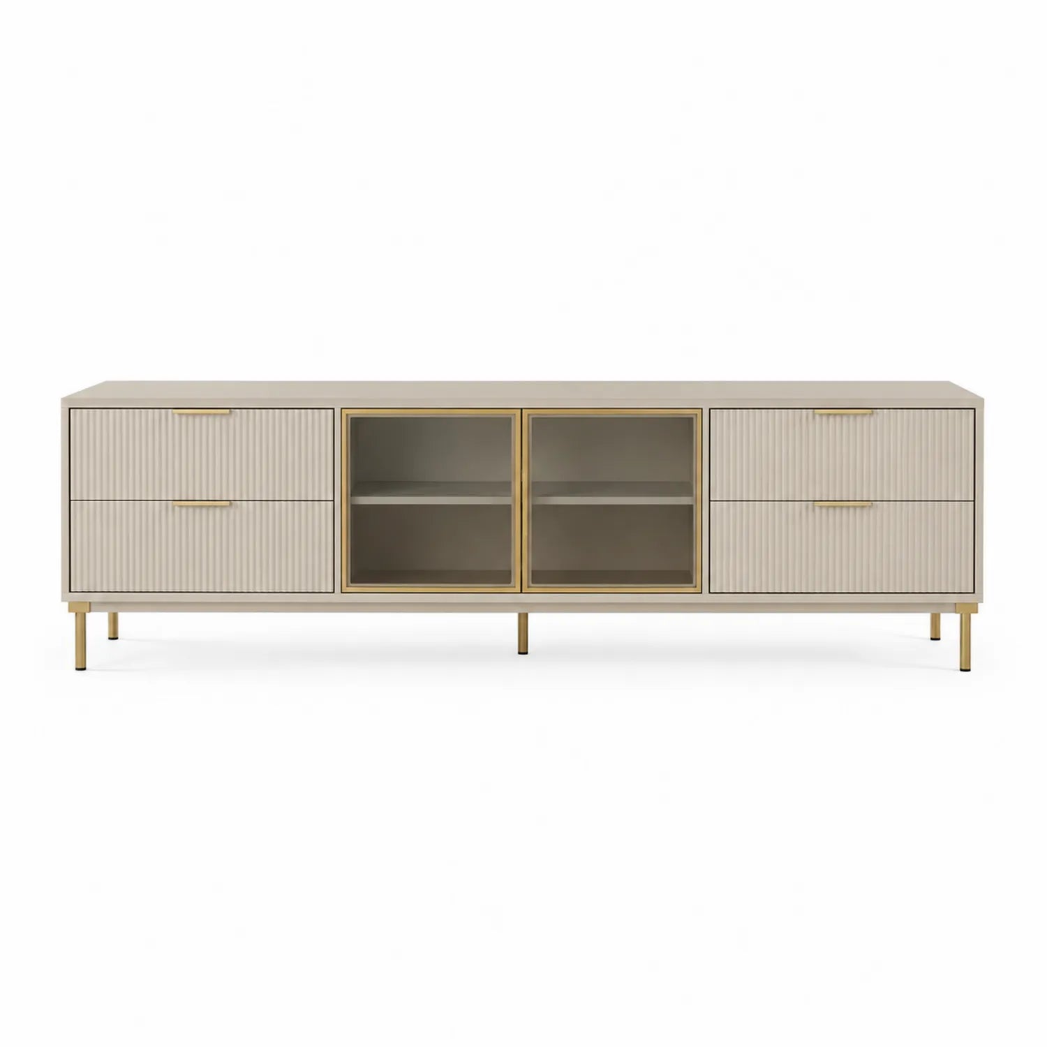 Mueble para TV de MDF con puertas de vidrio templado 180x40x50cm Beige/Dorado