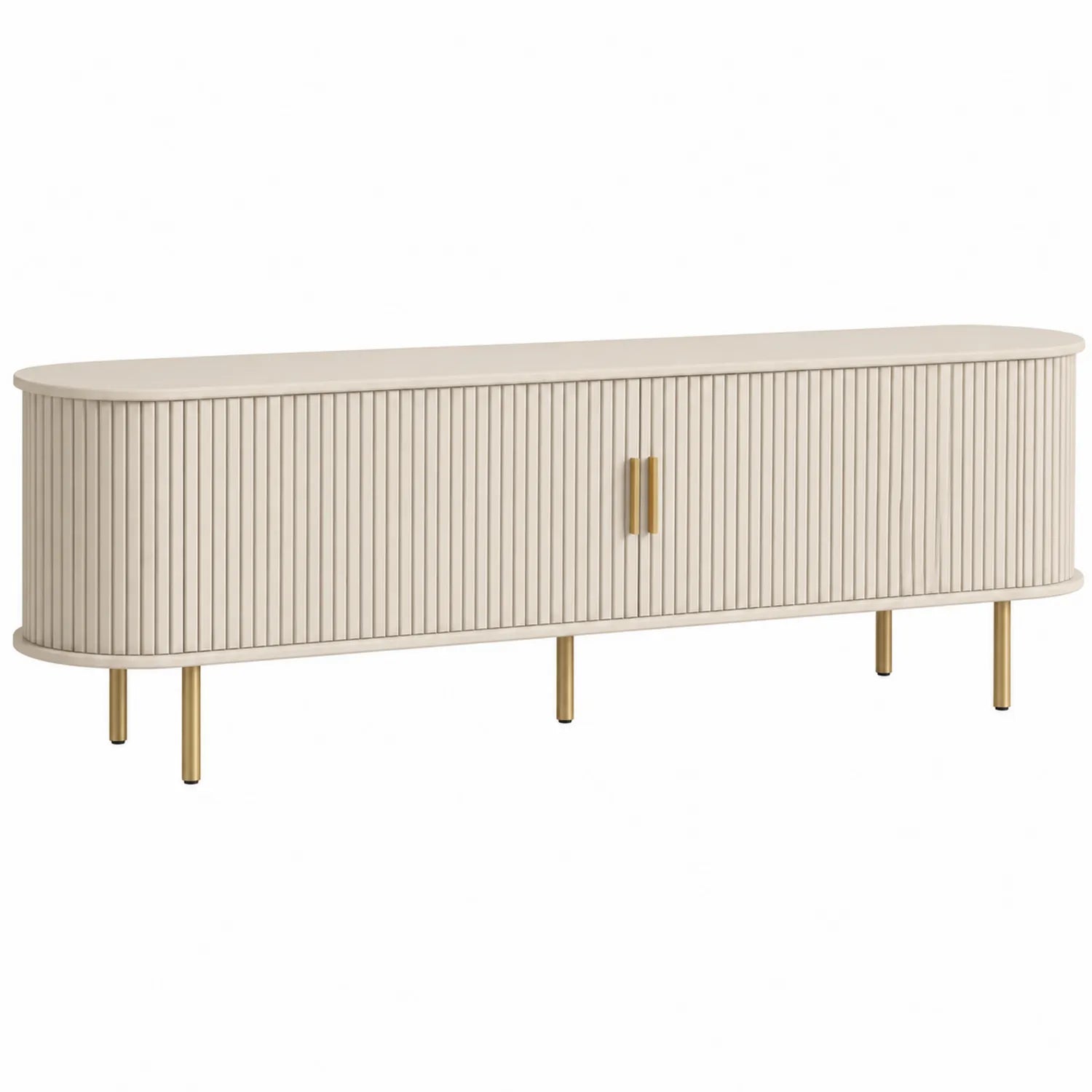 Mueble de TV de madera con puertas ovalado beige 180x40x50 cm