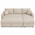 Sofá cama esquinero de madera y tela beige con almacenamiento