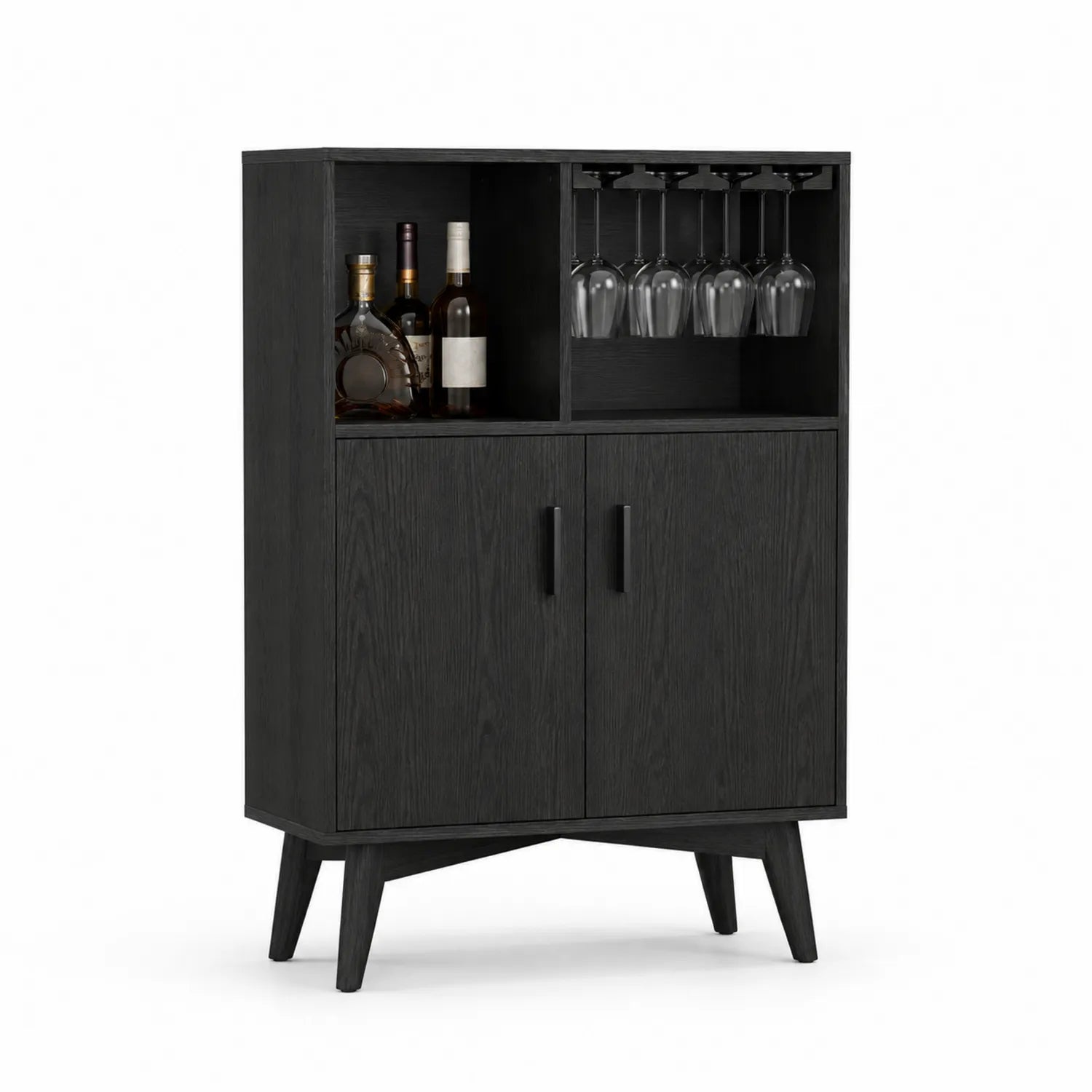 Aparador de Madera de Roble con Espacio para Copas y Botellas