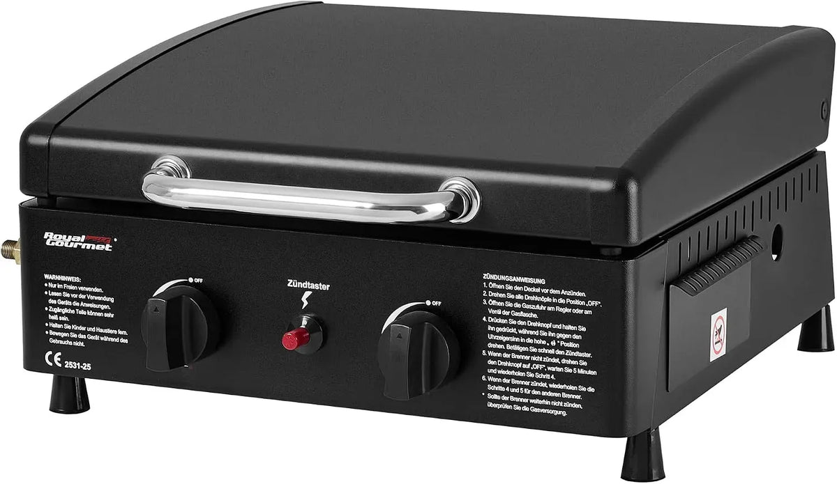 Balkongrill, Tischgrill, Gasplancha, Gasgrill, elektrischer Tischgrill, Grill mit Gasbetrieb, 5 kW, Camping, Schwarz, für Camping