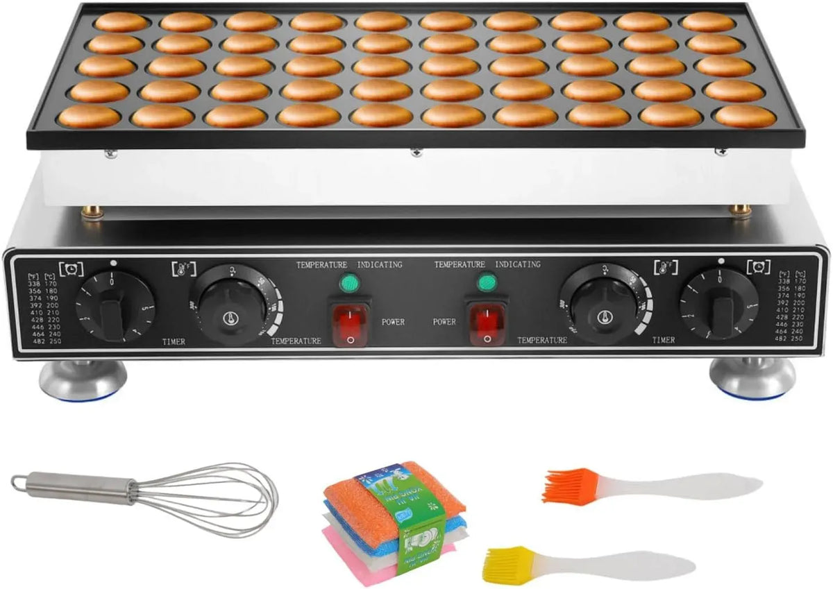 Küchenmaschine, 50 L, 50 bis 300 °C, 220 V, Timer, Restaurant, Antihaftbeschichtung, 50 Löcher Mini-Pfannkuchenmaker, 45 mm Durchmesser