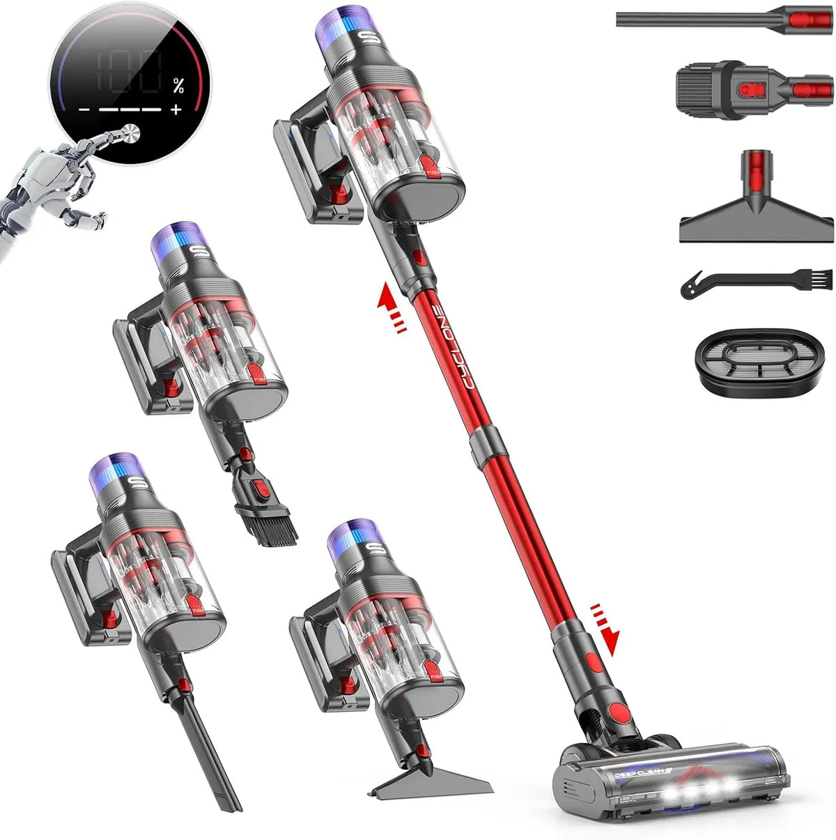 Staubsauger, 1,8 L, 600 W, Kabelloser 58KPA/600W 80Min, V15 ProMax, Doppelbehälter 1,8L
