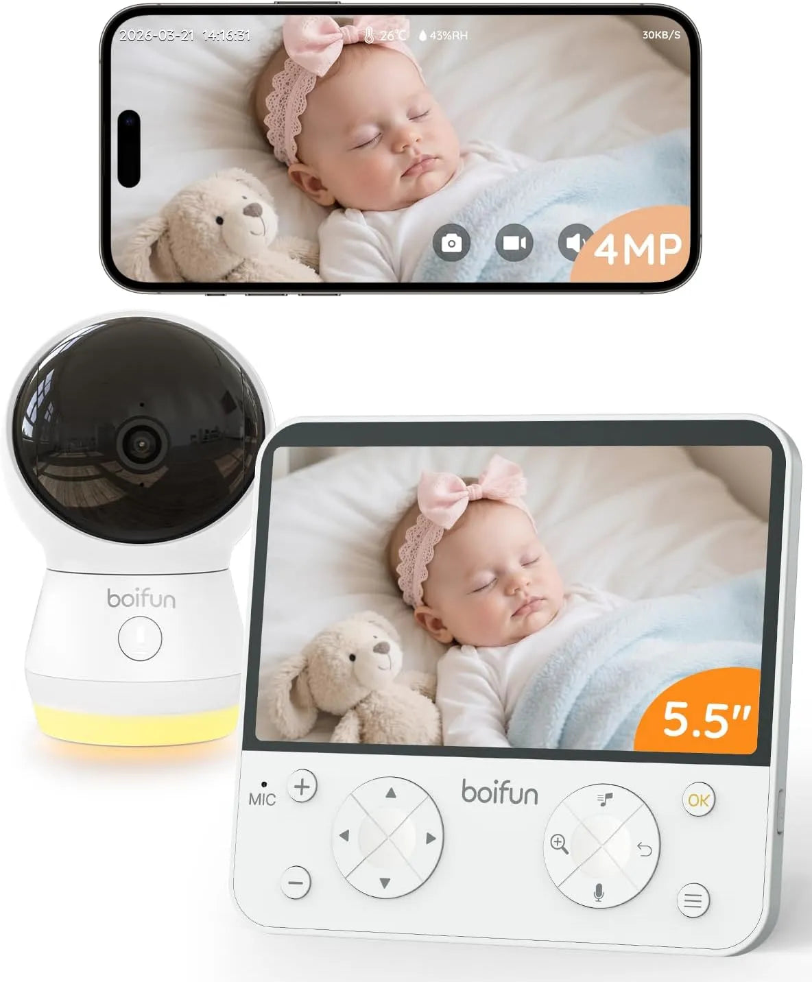 4MP Babyphone, Kamera, Babyüberwachungsgerät, WLAN, App, BOIFUN