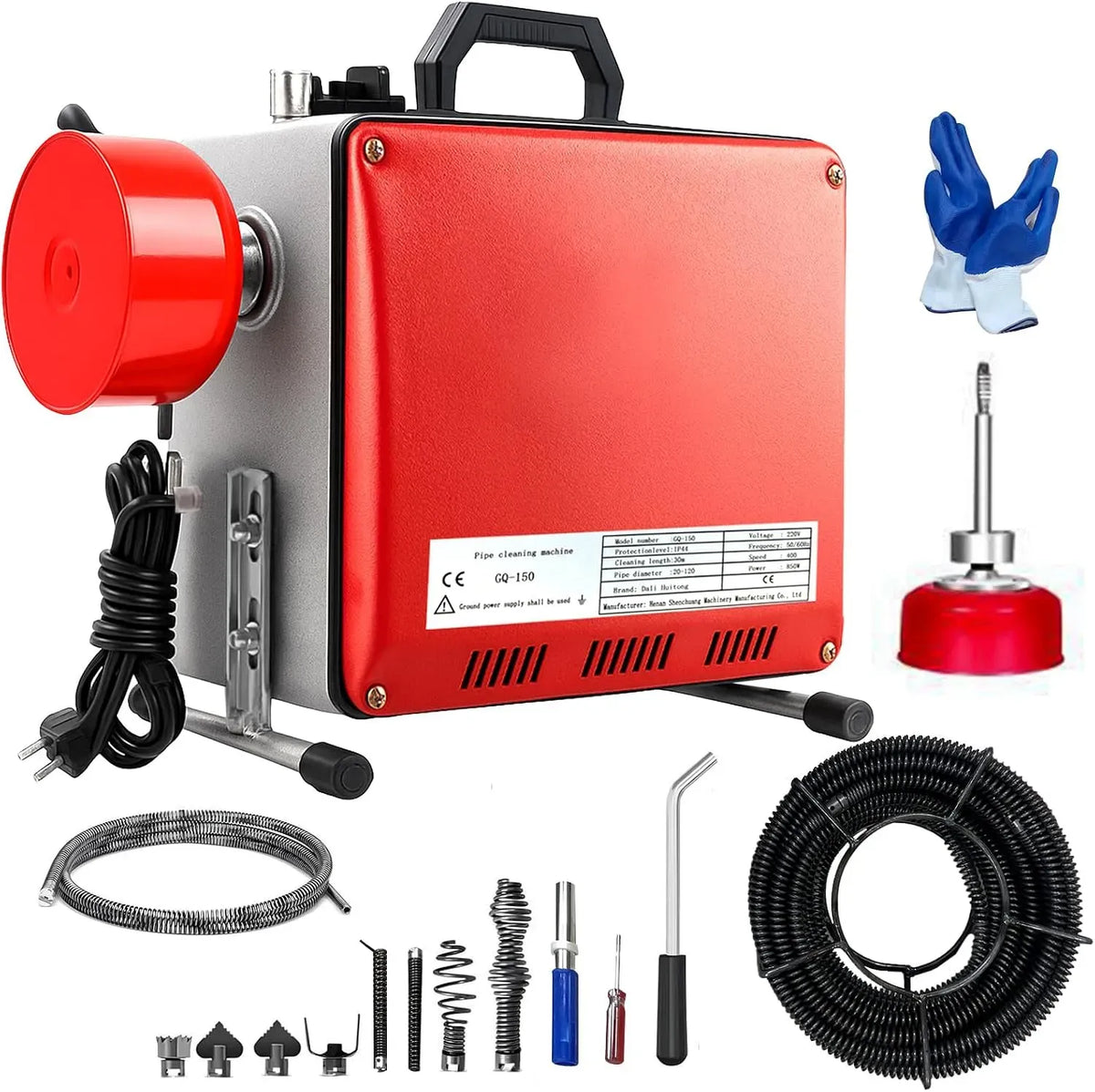 20M 400U/M Rohrreinigungsmaschine, Rohrreinigungsgerät, Reinigungswerkzeug, 850 W, 100 mm, 16 mm, 20 M, 10 mm, 5 M, für Ø20-100mm Rohrleitungen