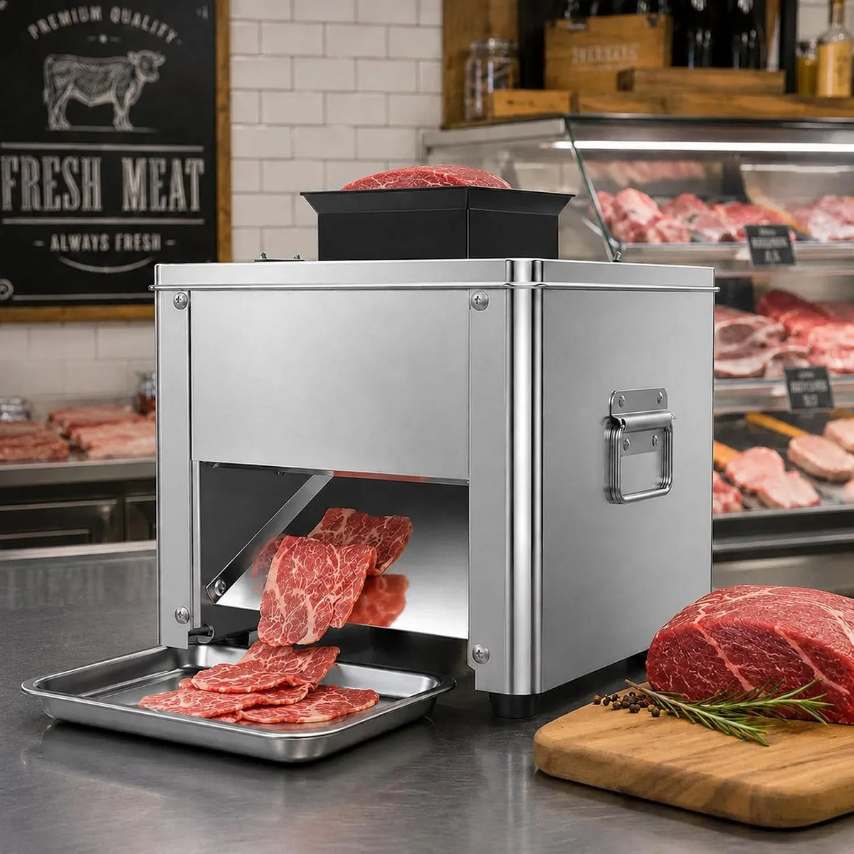 Fleischschneidemaschine, 850 W, 150 kg, 3.5 mm, Restaurant, Edelstahl, für Rind