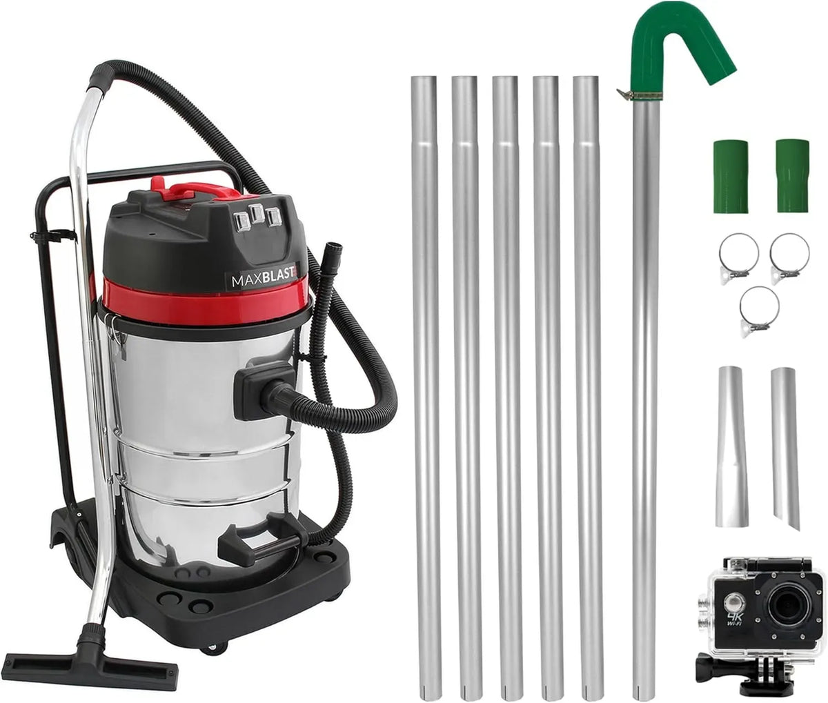 Staubsauger 170Grad, 80 L, 3000 W, Android OS, 4K UHD, 4K Kamera 4x Zoom Weitwinkel Echtzeit Inspektion, 7,5m Rohrreinigung Reichweite, 7,5 m